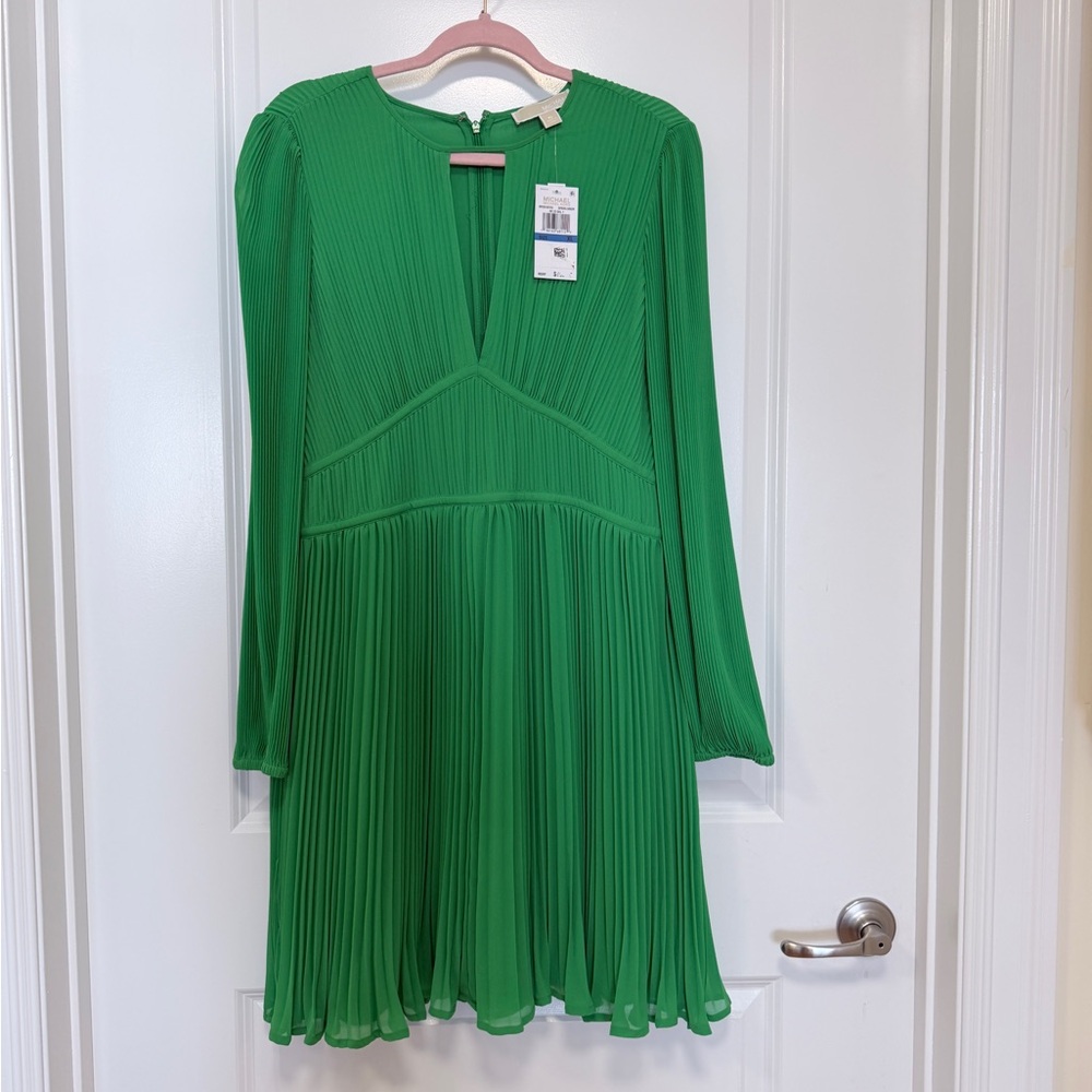 Michael Kors Vibrant Green Pleated Cocktail Dress